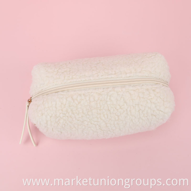 Wholesale Sherpa Girl Rose Gold Cosmetic Toiletry Bag Makeup Brushes Bag